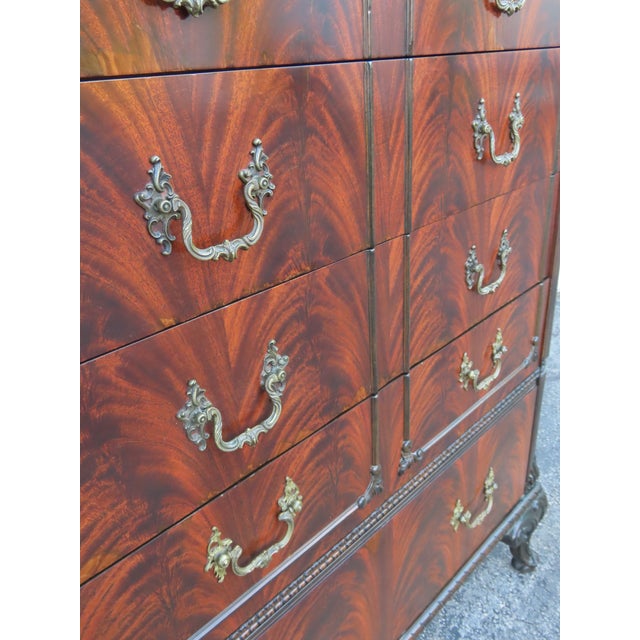 Early 1900s Carved Flame Mahogany Tall Chest of Drawers 6324 For Sale In Miami - Image 6 of 12