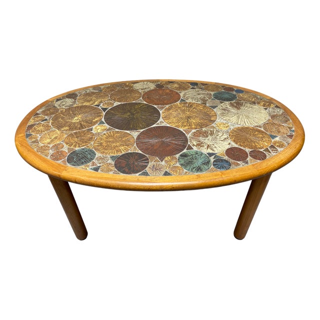 Mid-Century Danish Teak Ceramic Coffee Table by Tue Poulsen for Haslev, 1960s For Sale