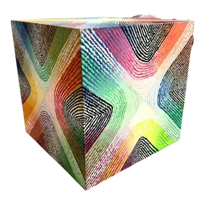 Postmodern Six Sided Cube Sculpture, Acrylic on Wood by Cecily Hangen