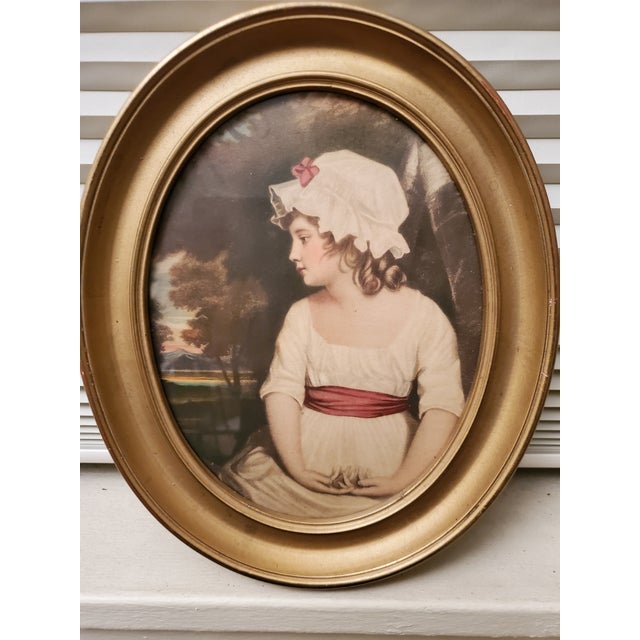 Joshua Reynolds Pair of Art Antique Prints in Oval Frames-11 1/2" X 9 1/2"-Girls by Joshua Reynolds For Sale - Image 4 of 5