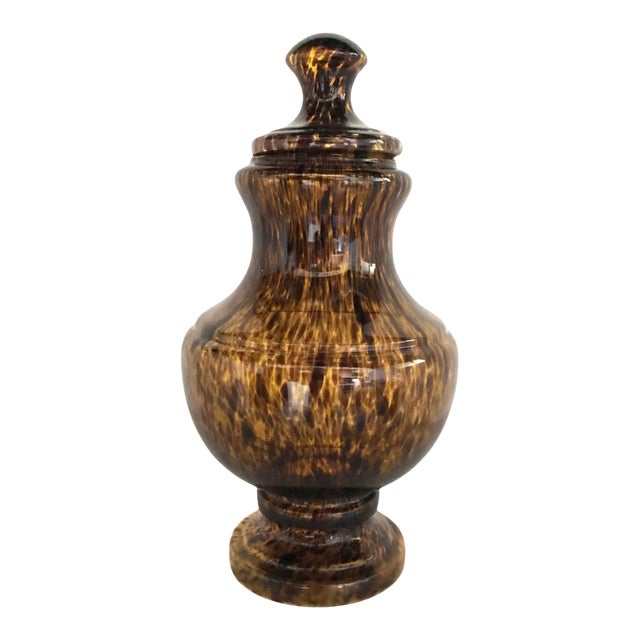 1960s Tall Tortoise Shell Pattern Italian Modern Glass Urn For Sale