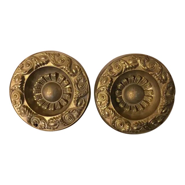 Antique 19th Century American Federal Empire Gilt Spun Brass Drapery Tie Backs - A Pair For Sale