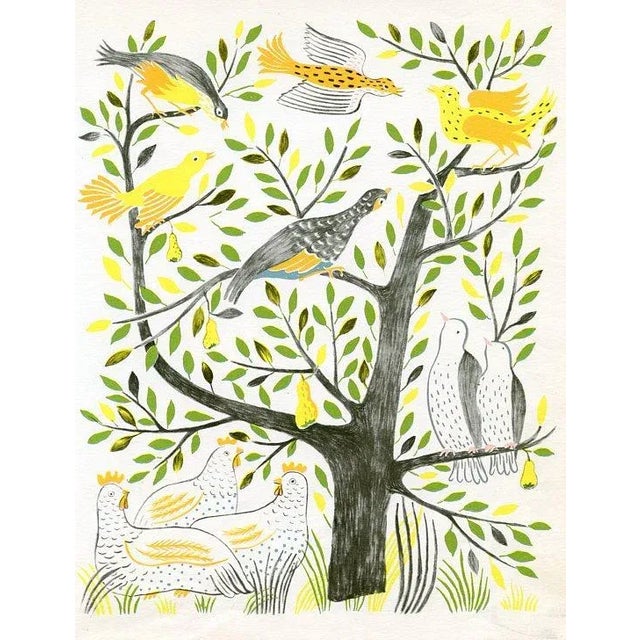 Original lithograph from a mid-century folio illustrating the English carol “The Twelve Days of Christmas”. Shown is the...