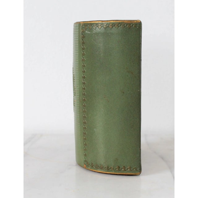 Hollywood Regency Vintage Olive Green Leather Wrapped Bookend For Sale - Image 3 of 9