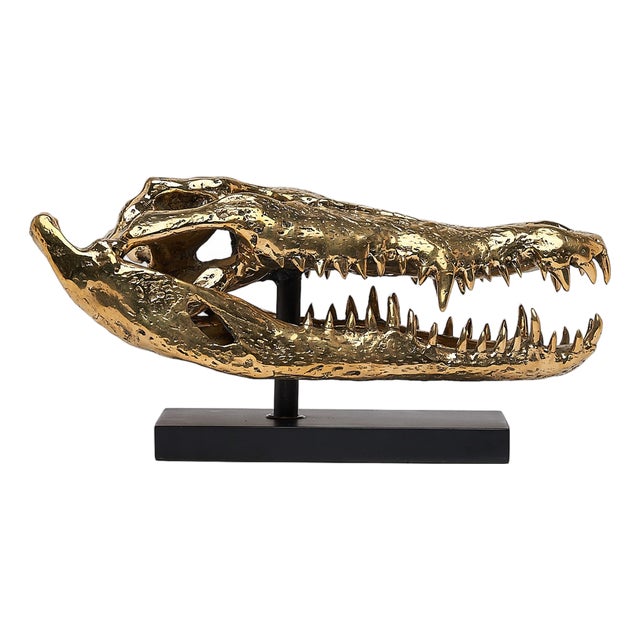 Sculpture of a Crocodile Head, 21st Century, Gilded Bronze For Sale