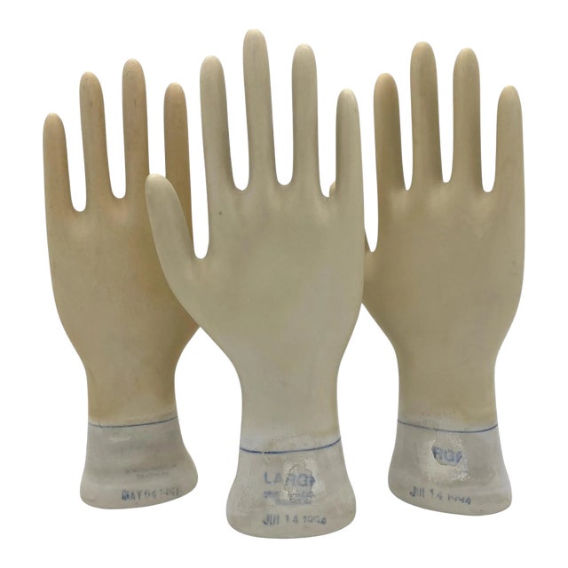 Set of Three Vintage American Industrial Figural Porcelain Glove Molds For Sale