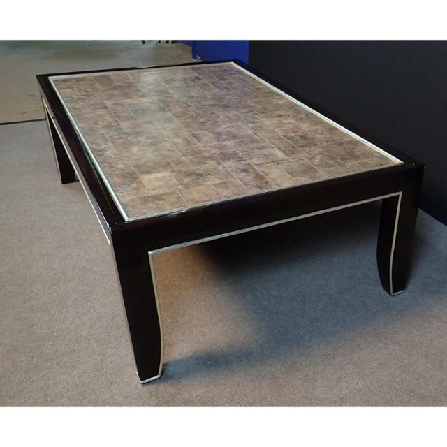 1980s Mica and Black Lacquered and Silver Gilt Wood Coffee Table For Sale In New York - Image 6 of 12