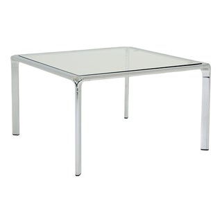 Mid-Century Modern Italian Bauhaus Square Coffee Table in Chrome and Glass, 1980s For Sale