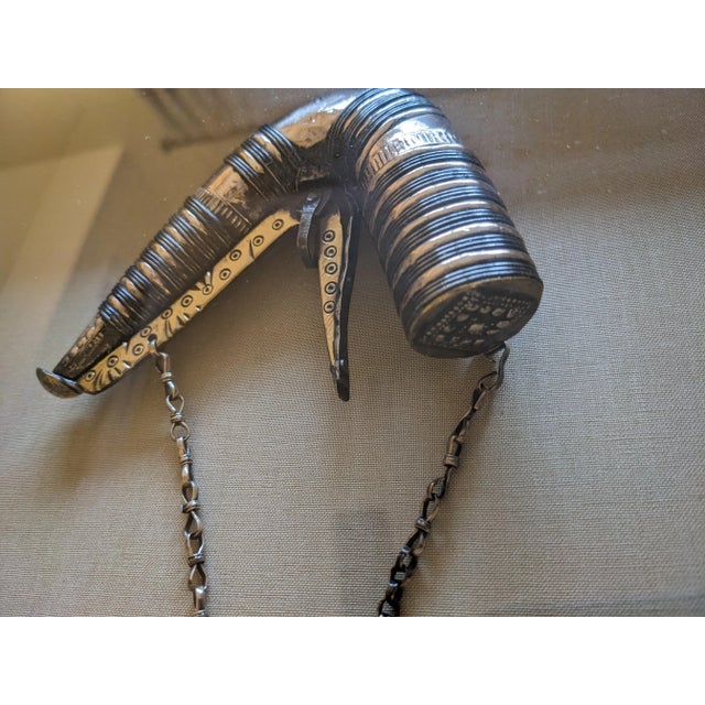 Vintage Early 20th Century Metal Powder Horn From Yemen in Shadow Box Frame For Sale In Washington DC - Image 6 of 13