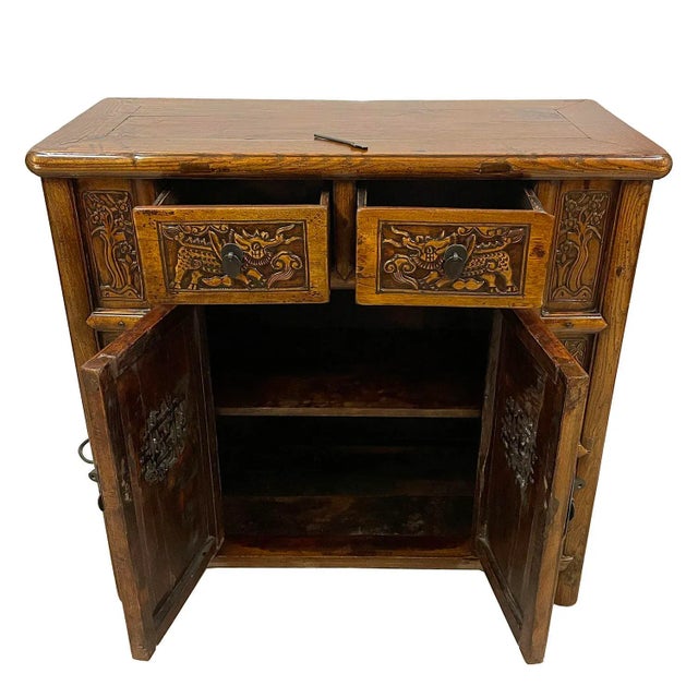 Chinese 19th Century Antique Chinese Carved Coffer, Cabinet, Side Table For Sale - Image 3 of 10