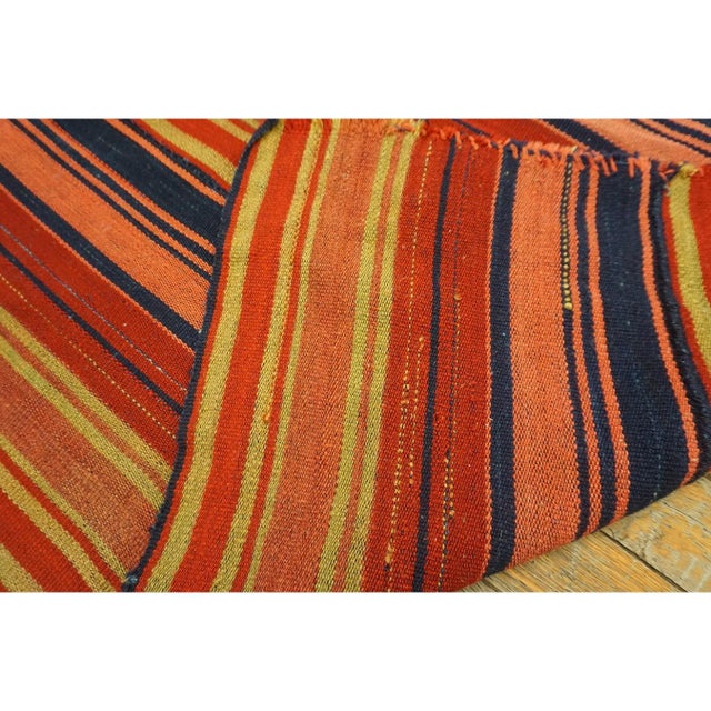 1950s 1950s Square Multi Field Stripe Flatweave Vintage Turkish Decorative Kilim Rug For Sale - Image 5 of 6