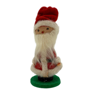 Vintage 1960s German Mid-Century Felt Santa Figure on Green Base – Christmas Decoration