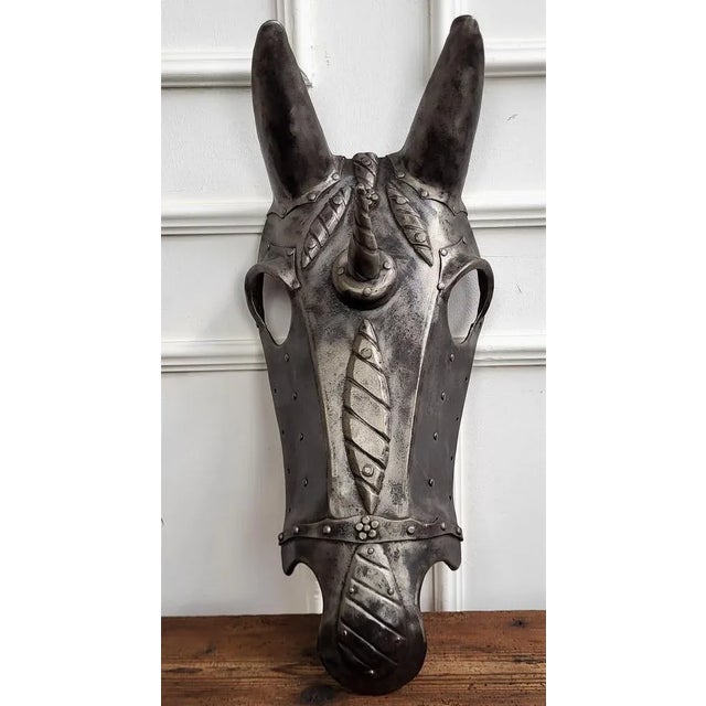Charcoal 18th Century Italian Wrought Iron Horse Armor Mask For Sale - Image 8 of 9