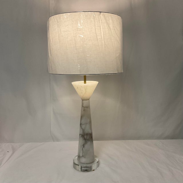 White Natural Alabaster & Glass Contemporary Table Lamp-One of a Kind For Sale - Image 8 of 9