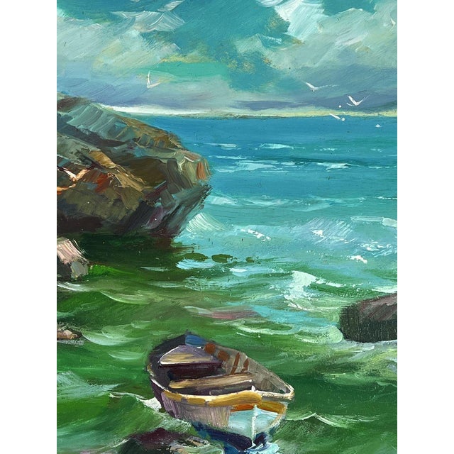 Oil Painting a Boat Is Moored on a Rocky Shore Yuriy Suprunchuk For Sale - Image 9 of 11