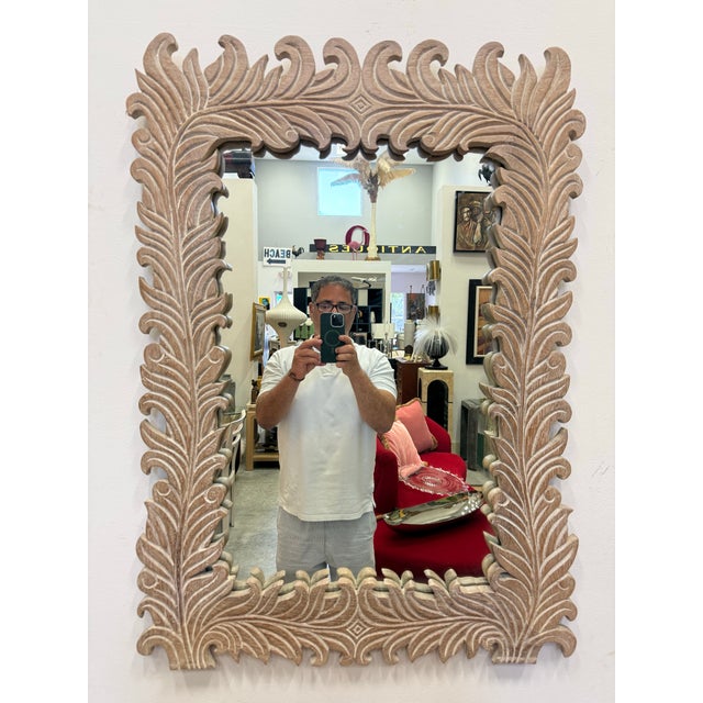 Traditional Vintage Carved Wood Palm Beach Regency Mirror For Sale - Image 3 of 11