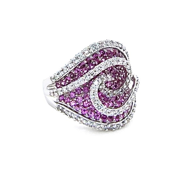 18ct White Gold Pink Sapphire and Diamond Dress Ring 3.74ct 17.85g, Size 7.75 For Sale - Image 6 of 11