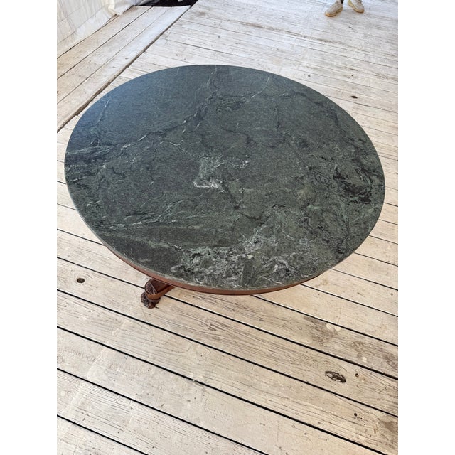 19th Century French Louis Philippe Burl Walnut Center Table Marble Top, made of burl walnut the wood has been finished...