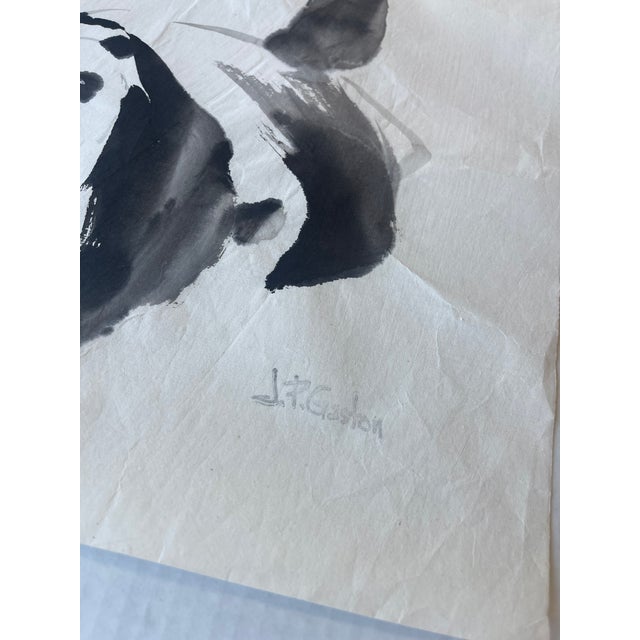 Black Vintage Ink Wash Painting of Pandas by j.p. Gaston, Sumi-E Style on Rice Paper, Signed. For Sale - Image 8 of 11