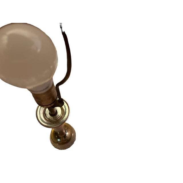 Vintage 1950s Danish Modern Wood Brass Burlap Table Lamp For Sale - Image 9 of 9