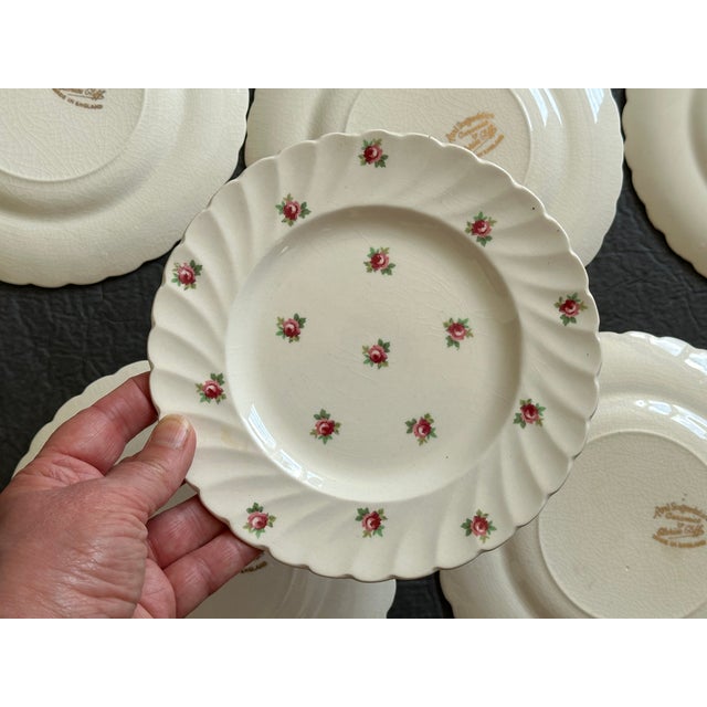 Dark Pink Clarice Cliff Royal Staffordshire Bread & Butter Plates Set of 7 For Sale - Image 8 of 12
