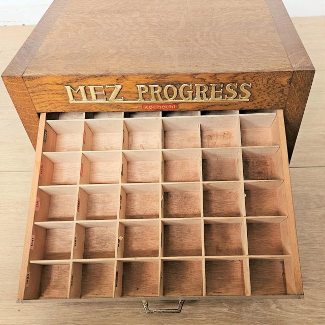 Antique Advertising Yarn Cabinet from MEZ Progress, 1950s For Sale - Image 4 of 9