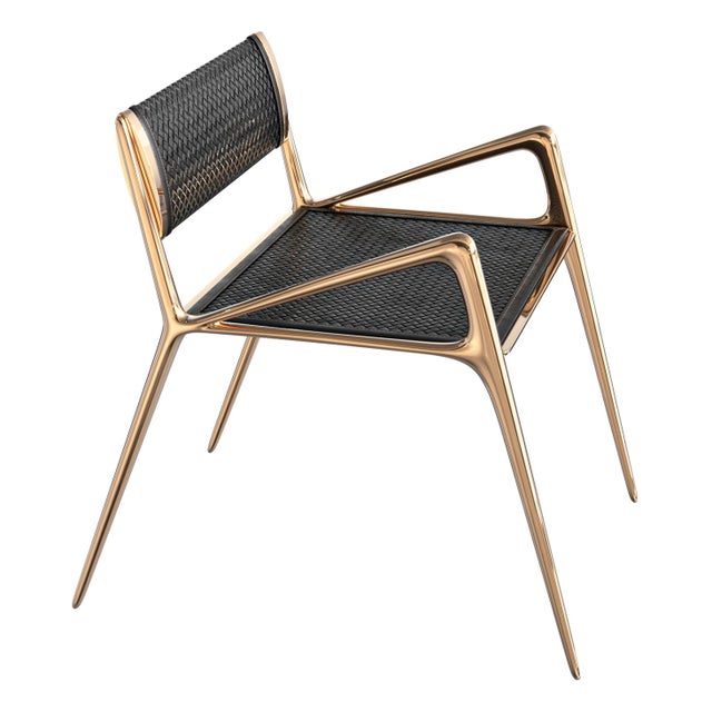 Metal "Tmlss" Chair, With Bronze and Tailor Made Woven Leather For Sale - Image 7 of 8