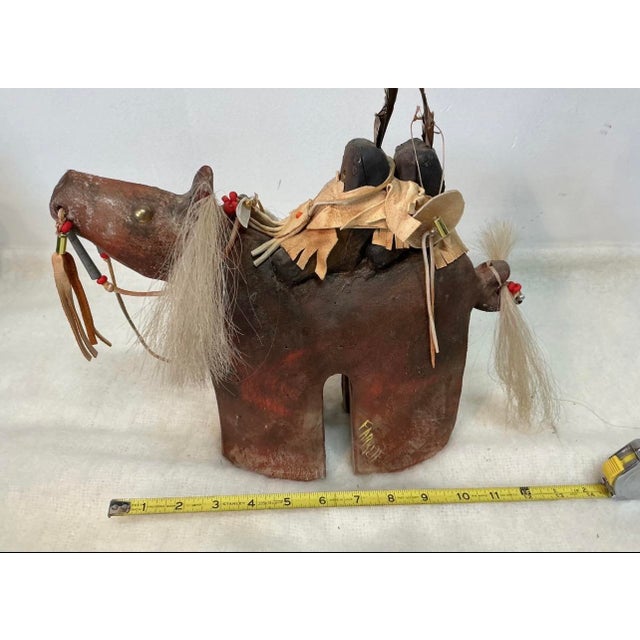 1990s 1990s Signed Farrell Cockrum Native American Horse Sculpture | Blackfeet Mixed Media Clay Artwork For Sale - Image 5 of 16