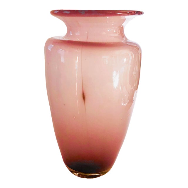 1980s Dusty Rose Art Glass Ombré Vase For Sale