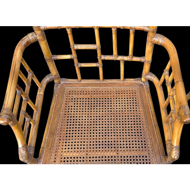 Brown Vintage Set of Milling Road by Baker Furniture Bamboo and Cane Bottom Armchairs For Sale - Image 8 of 12