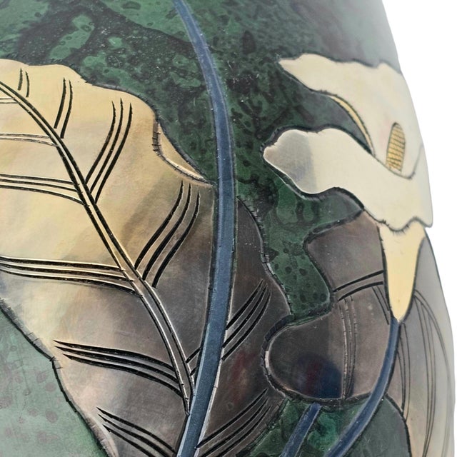 Mid 20th Century Mid Century Japanese Takaoka Bronze Vase With Mixed Metal Lily Inlay 9.75” For Sale - Image 5 of 12