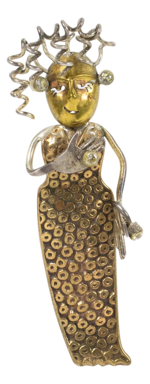 American Artist Sharon Seggi Bronze and Sterling Silver Brooch Fashion Figurine