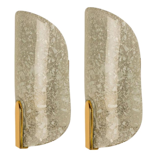 Brass & Glass Wall Lights in the style of Hillebrand, Germany, 1969, Set of 2 For Sale