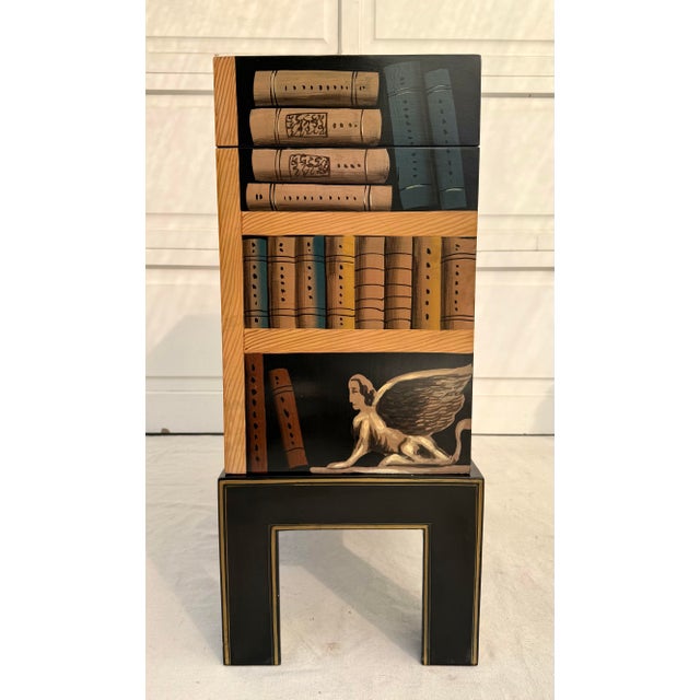 Wood Vintage Chinese Trompe-L’Oeil Lacquered Lidded Chest on Stand For Sale - Image 7 of 16