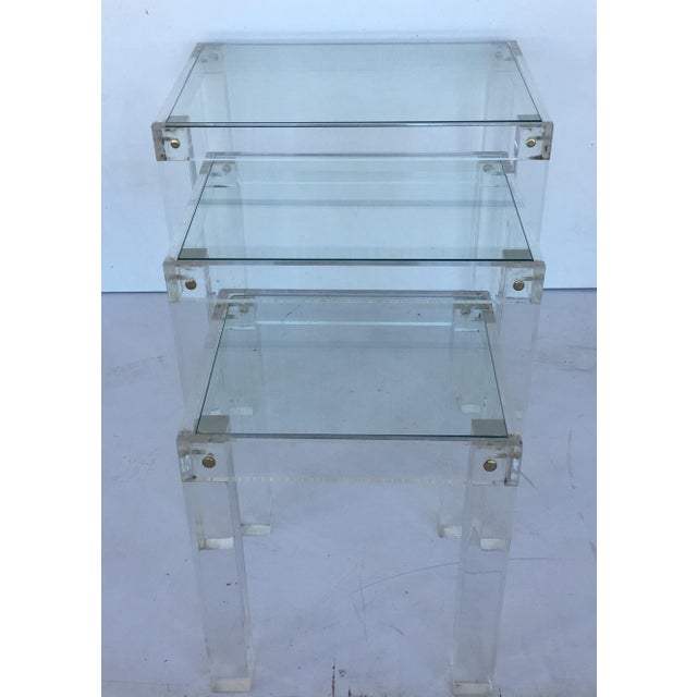 Glass Set of Vintage Lucite and Glass Nesting Tables For Sale - Image 7 of 10