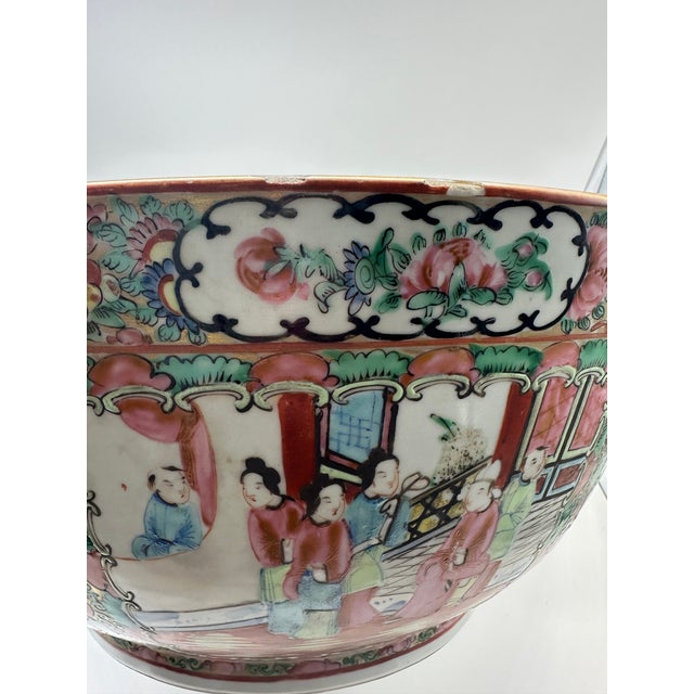 Late 19th Century. Punch Bowl. Chinese Porcelain Rose Medallion Circa 1880 For Sale In Seattle - Image 6 of 15