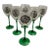 Green Stem Holiday Wine Glasses W/Pewter Santa Detail-Set of 5 For Sale