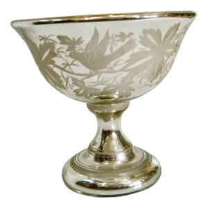 Antique Mercury Glass Silver Hand Painted Vase