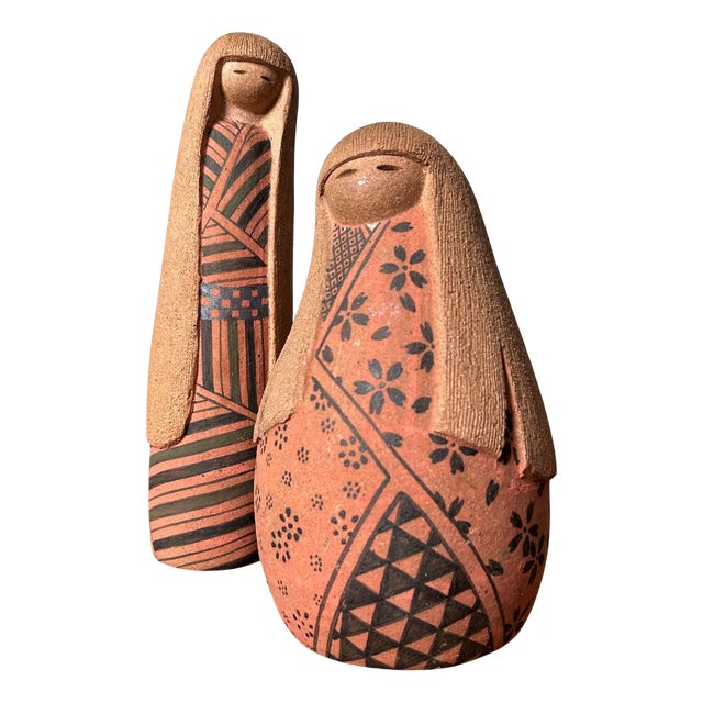 Terracotta Kokeshi Dolls, Japan, 1960s, Set of 2 For Sale