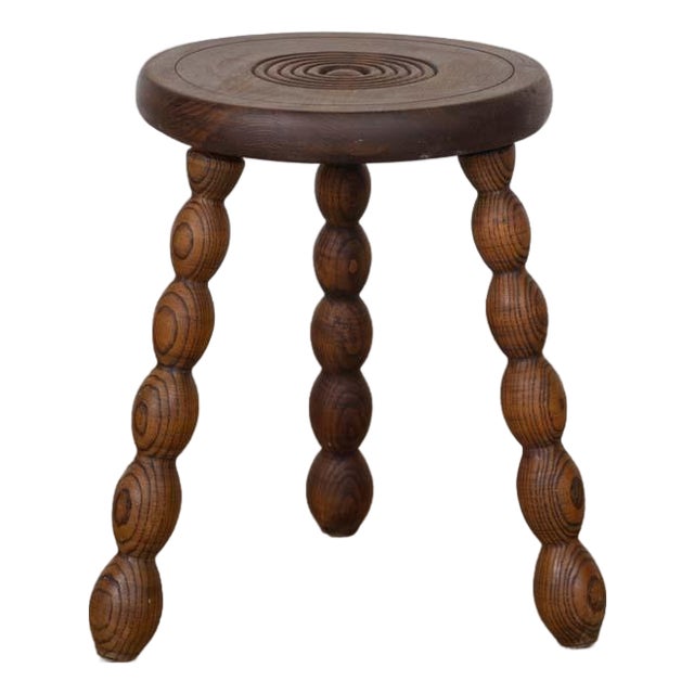 1950s French Wood Tripod Stool For Sale