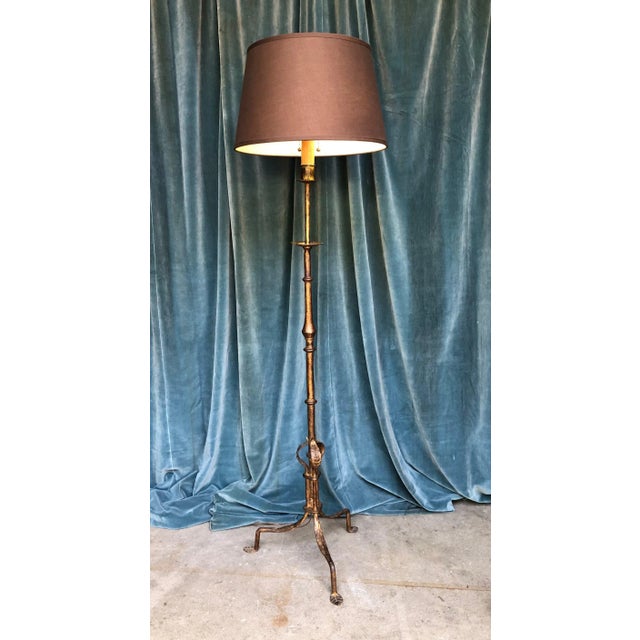 Spanish 1950s Gilt Iron Floor Lamp on a Tripod Base For Sale - Image 4 of 13