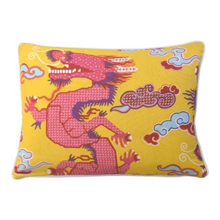 Schumacher Magical Ming Dragon Chinoiserie Feather/Down Pillow For Sale