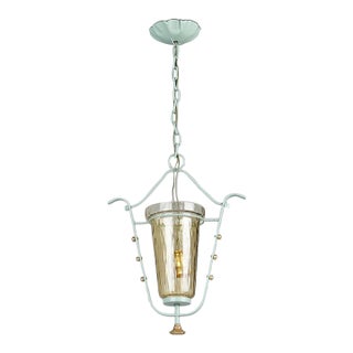 Mid 20th Century Swedish Modern Style Painted Metal & Amber Glass Pendant Ceiling Lamp For Sale
