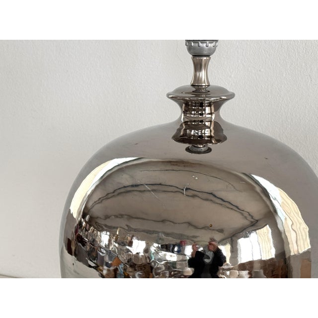 Mid-Century Italian Ceramic Table Lamp in Silver Metallic by Ugo Zaccagnini, 1970s For Sale - Image 12 of 15