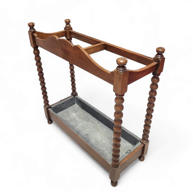Rare Late 19th-Century English Oak Umbrella Stand With Removable Zinc Tray – Hand-Carved Victorian Décor For Sale In Dallas - Image 6 of 8