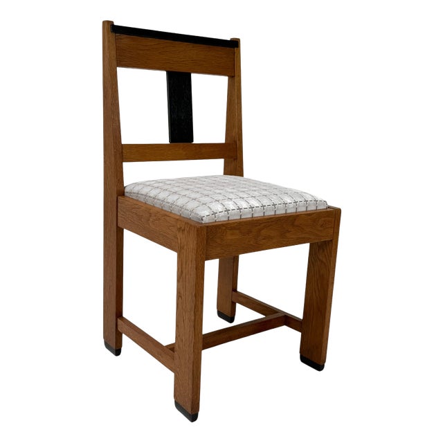 Art Deco Modernist Side Chair in Oak & Velvet from Jan Brunott, 1920s For Sale