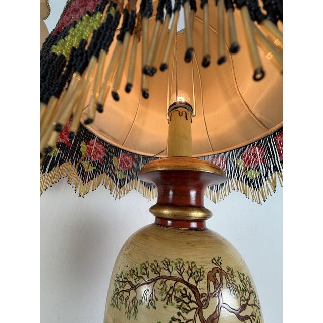 Wood Large Vintage Oriental Satsuma Style Table Lamps, 1950s, Set of 2 For Sale - Image 7 of 18