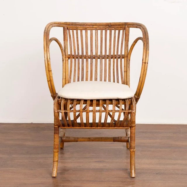Vintage Set of 4 Bamboo Wicker Arm Chairs by Robert Wengler, Denmark 1960's For Sale - Image 4 of 13