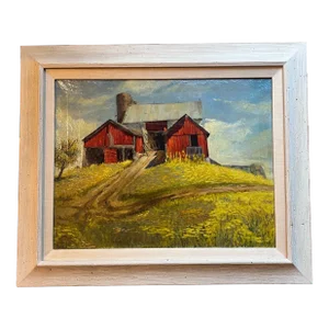 Framed 1940s Era Chester County Barn Oil Painting