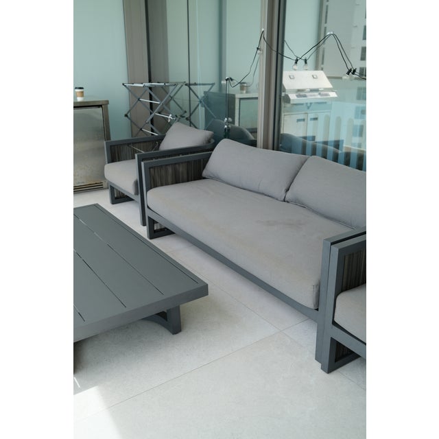 Postmodern Restoration Hardware Aluminum Outdoor Seating Group in Slate, Set of 4 For Sale - Image 3 of 11